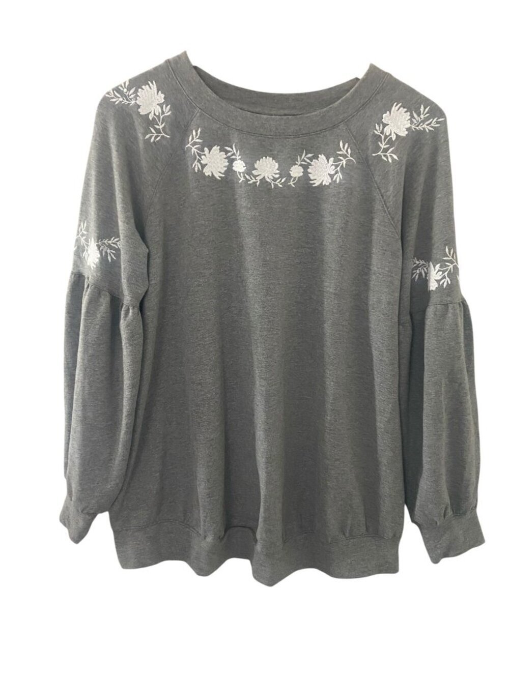 Isabel Maternity by Ingrid & Isabel Grey Floral Embroidered Sweatshirt Sz M